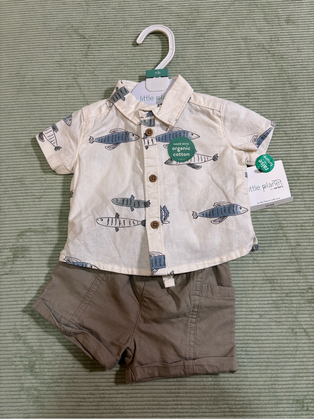 Little Planet Cream Fish-Print Button Down Shirt - Newborn